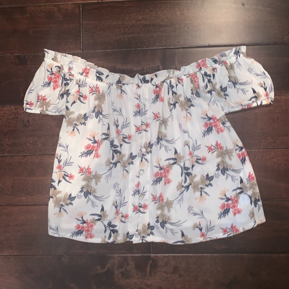 Off the shoulder flowery white shirt